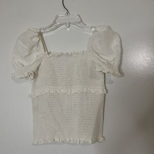 Cinq a Sept ivory white cinched puff sleeve silk blouse top size XS